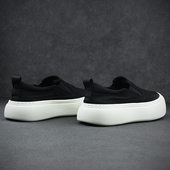 黑白百搭轻便板鞋 休闲风厚底帆布鞋 男一脚蹬懒人鞋