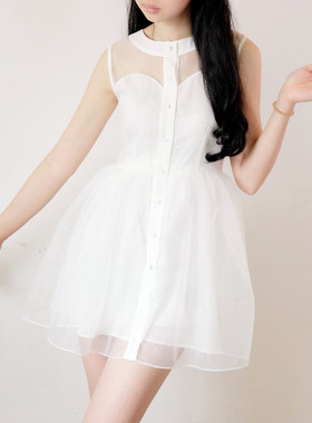 非诚勿扰新恋爱时代 甜美复古欧根纱高腰蓬蓬公主连衣裙