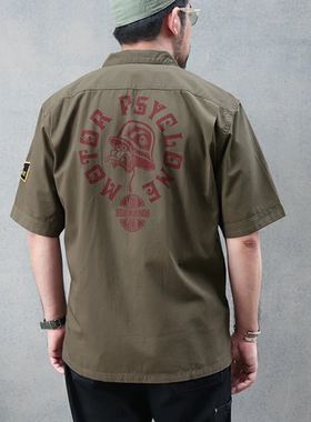 现货【superXY】FREEWHEELERS 头盔小怪兽短袖机车复古工装衬衫