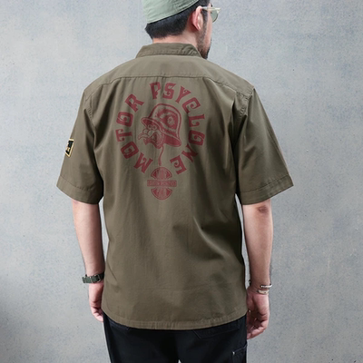 现货【superXY】FREEWHEELERS 头盔小怪兽短袖机车复古工装衬衫