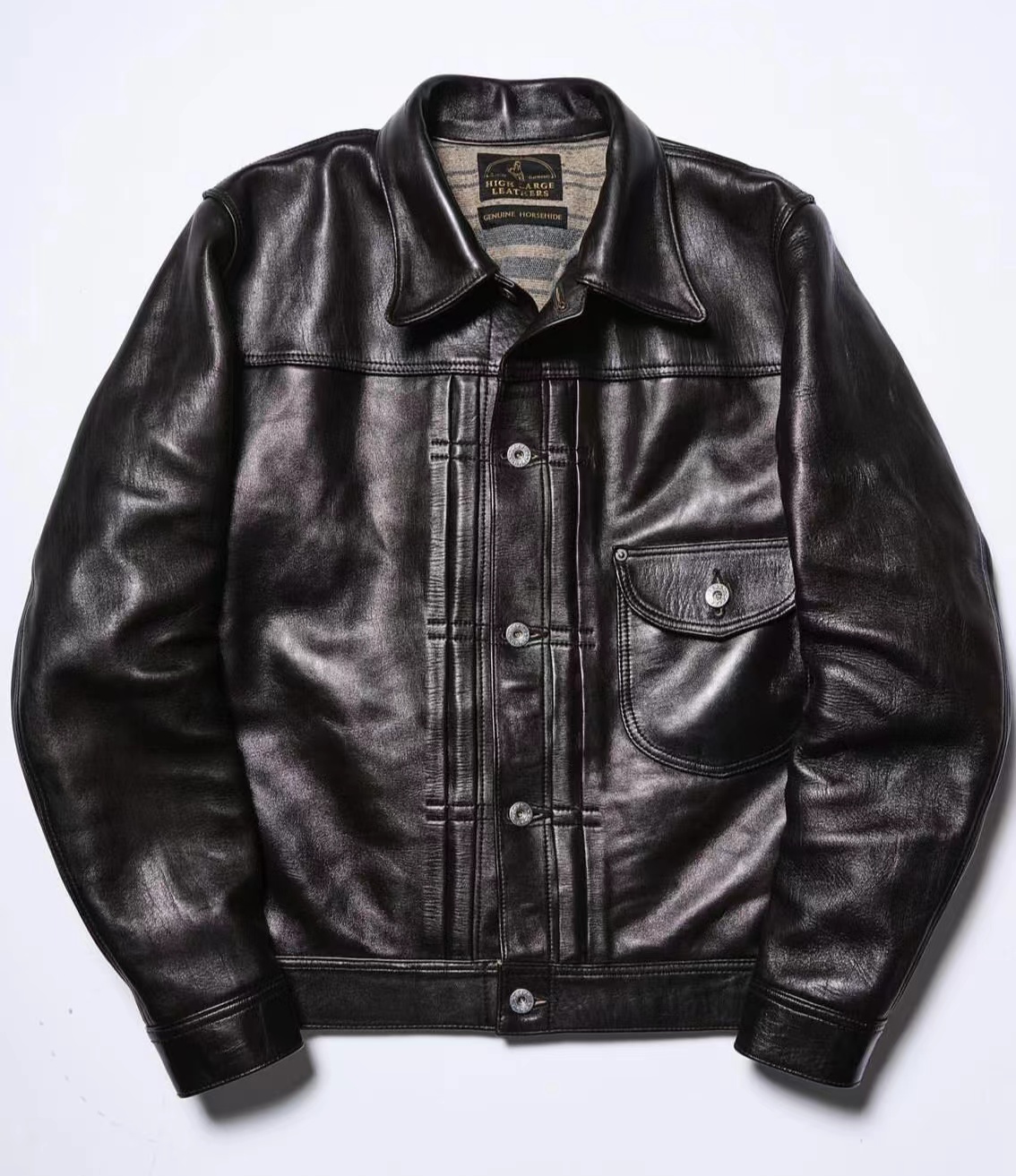 胡歌款HIGHLARGE泥染厚马皮夹克