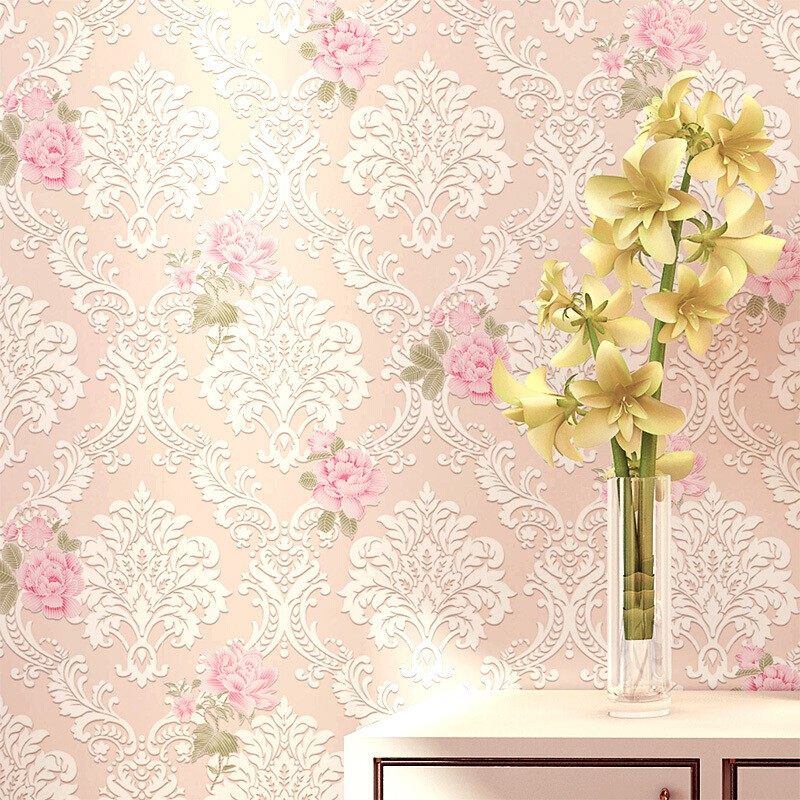 美式乡村田园温馨大花无纺布墙纸浪漫婚房客厅卧室背景墙小花壁纸