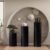 北欧风碳化根雕花架复古圆形木墩玄关凳子换鞋 凳角几边几展示地台