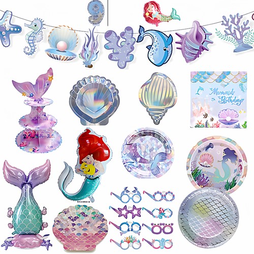 Mermaid birthdayparty decoration美人鱼一次性纸盘圣诞派对餐具