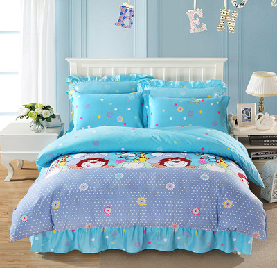 全棉夹棉卡通4件套床裙式 纯棉儿童加厚秋冬保暖床罩单四件套特价
