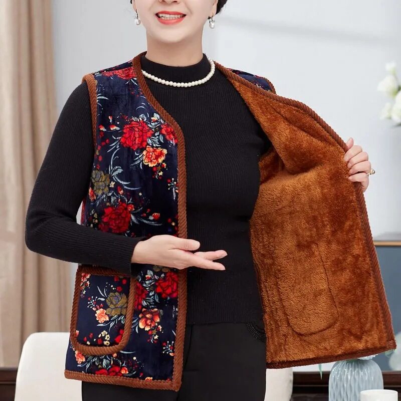 中老年马甲女奶奶装棉背心加绒加马夹