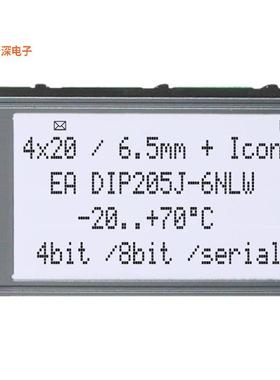 EA DIP205J-6NLW |80.0LCD MOD 80DIG 20X4 TRANSMISV WHT