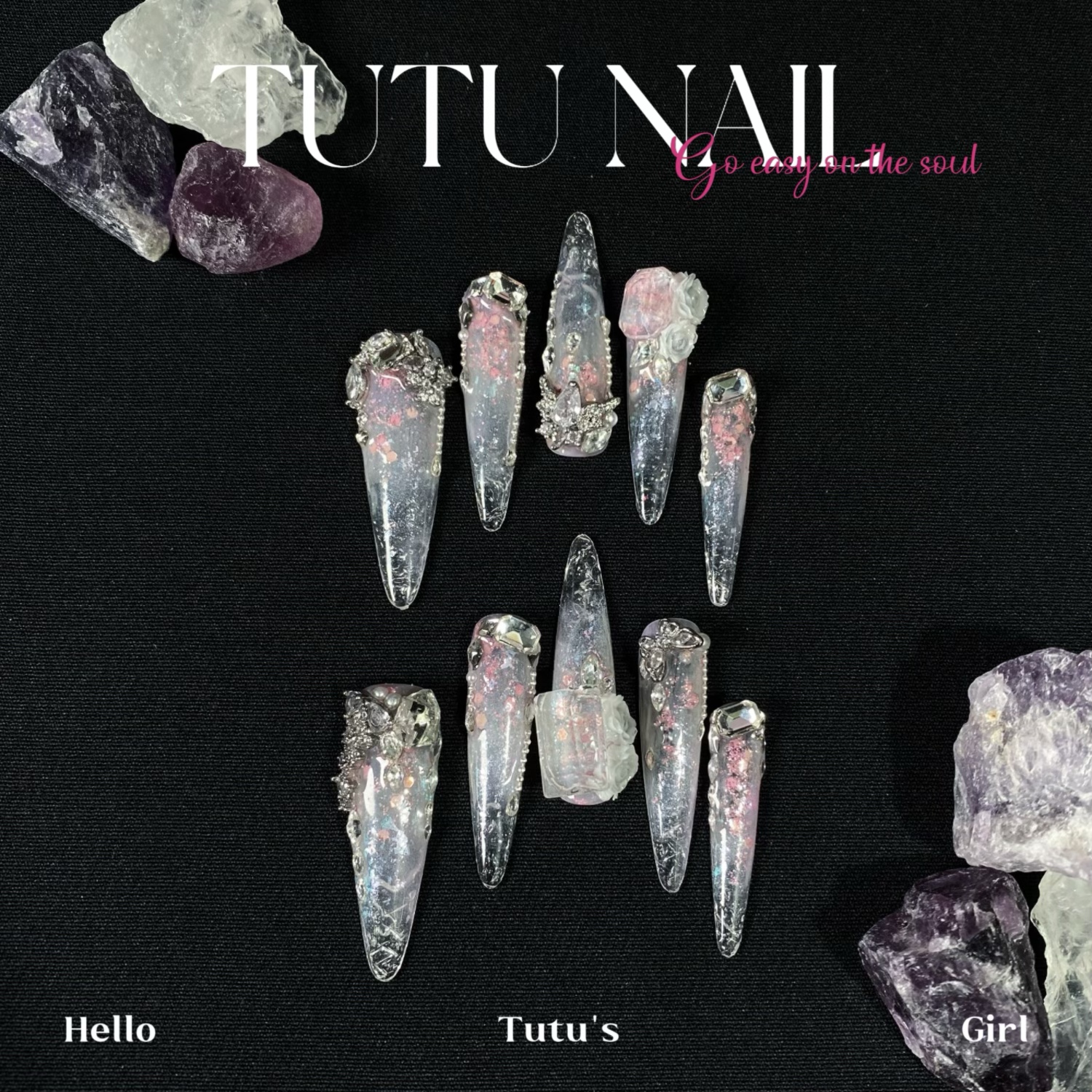 【甜心霓虹】TUTU NAIL手工穿戴美甲显白粉重工仙气纯欲冰透琉璃