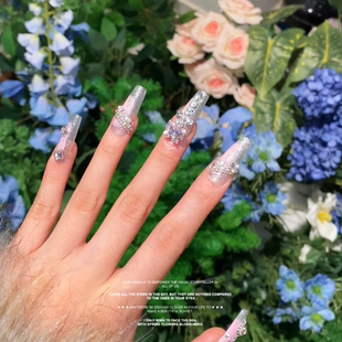 NAIL手工穿戴甲可拆卸美甲重工奢华婚甲长尖T甲银 TUTU 闪耀姬