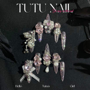 NAIL手工穿戴可拆卸美甲重工长尖T粉蝴蝶链条 TUTU 樱花之恋