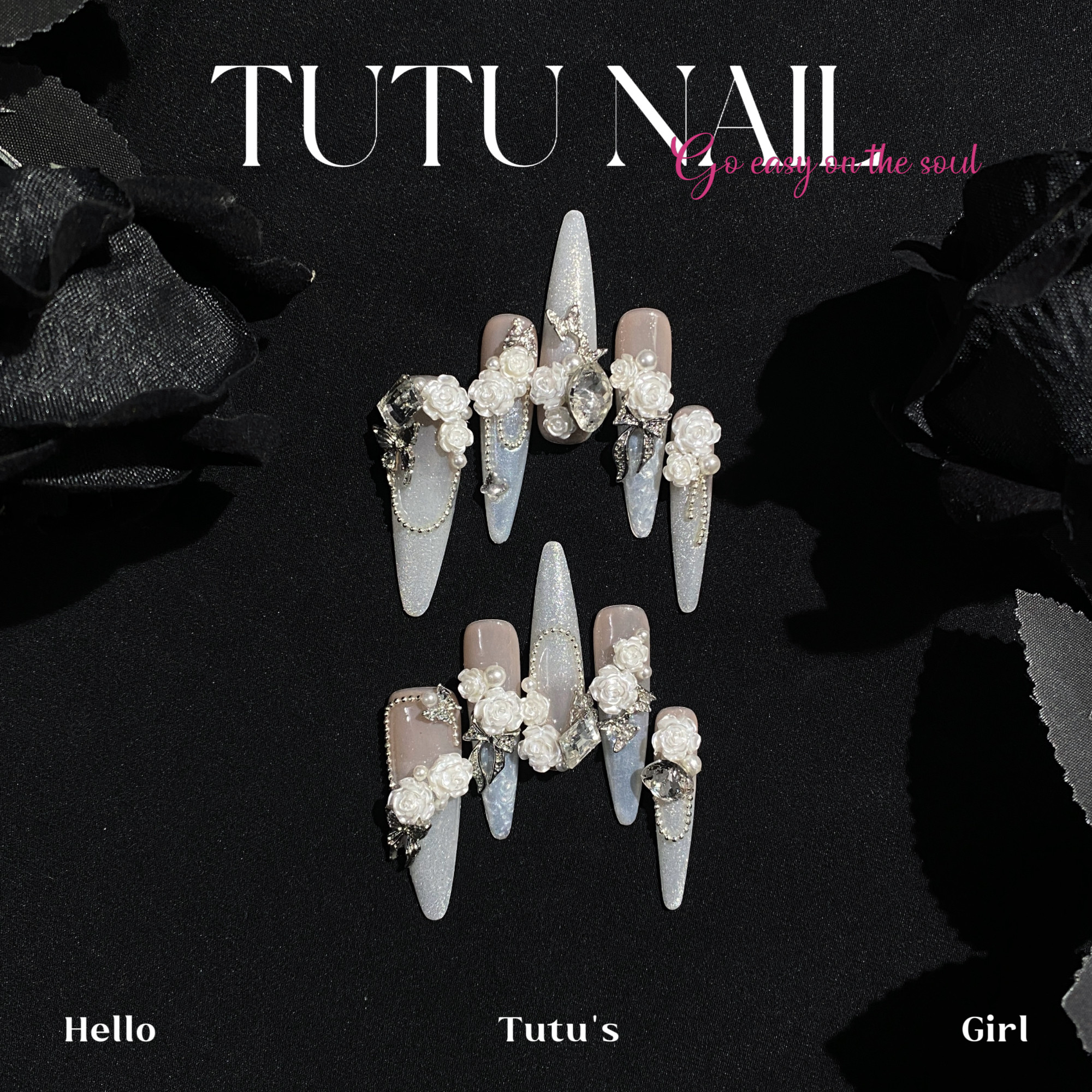 【洛可可】TUTU NAIL手工穿戴美甲婚甲珠光白猫眼气质婚纱重工花,彩妆/香水/美妆工具,穿戴甲/甲片,淘宝优惠券,粉丝福利购,淘宝优惠卷