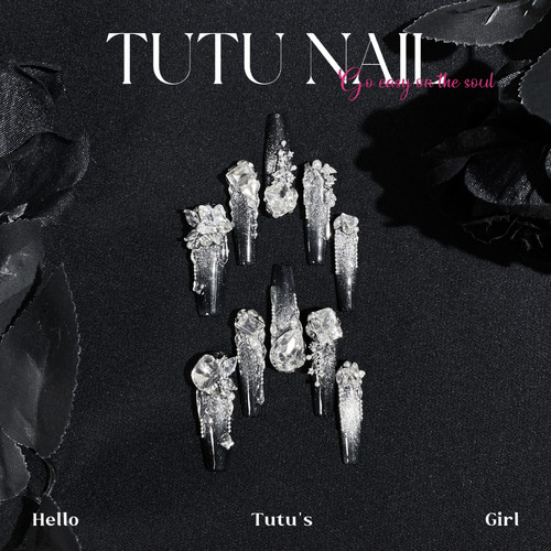 【银河】TUTU NAIL手工穿戴甲美甲重工黑色银猫眼高级感链条锆石