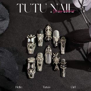 TUTU NAIL手工穿戴甲可拆卸美甲重工長T尖黑星座貓眼 摩羯座