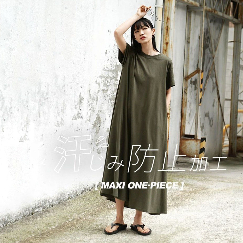 日单春夏纯棉军绿色短袖长裙女装时尚韩版宽松A字连衣裙大码显瘦