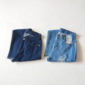 女 牛仔裤 韩国单舒适松紧高腰毛边九分裤 弹力显瘦显腿直小微喇修身