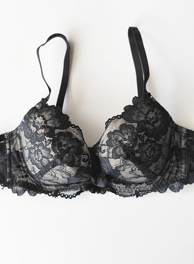 日单夏季黑色透气蕾丝软钢圈薄款文胸内衣贴身衣物不tui换介意慎