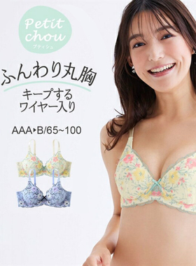 日单日系黄蓝花朵刺绣无钢圈厚款内衣文胸65AA-100A码不tui换慎拍