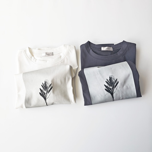 日单日系深灰色蓝字母印花吸汗速干丝光棉宽松短袖T恤上衣小衫女