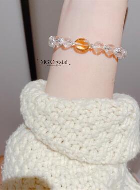 麻瓜丨天然白阿塞手链女生转运珠黄水晶紫黄晶随形手串礼物手饰