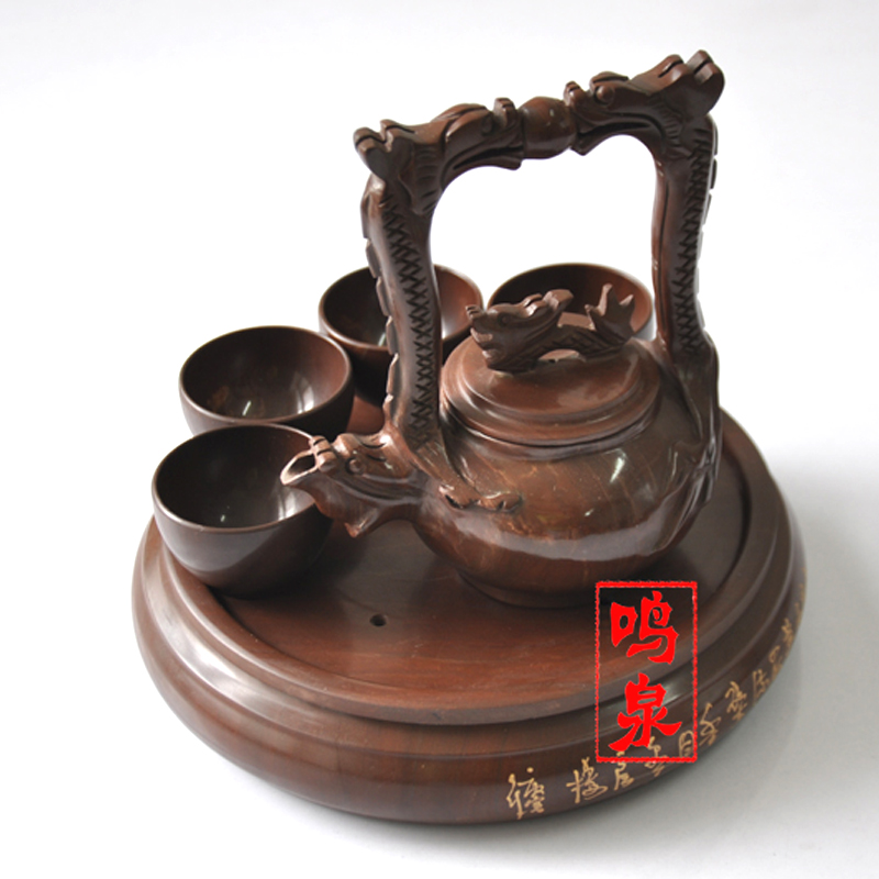 山东天然木鱼石茶具