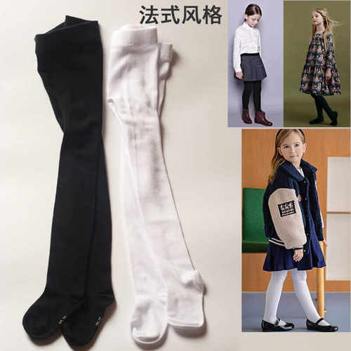 女童白色裤袜纯棉儿童打底裤春秋搭配校服黑色学生连体袜大PP裤袜