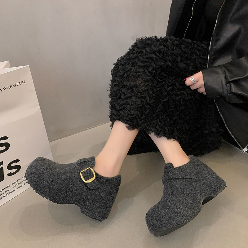 冬季加绒内增高毛呢勃肯鞋