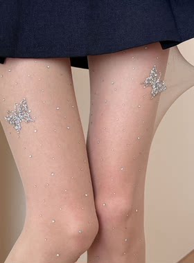 烫钻蝴蝶结丝袜黑袜黑丝带钻袜子