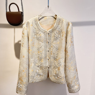 2026春季新中式气质国风重工珠绣廓形圆领上衣长袖外套订婚礼服