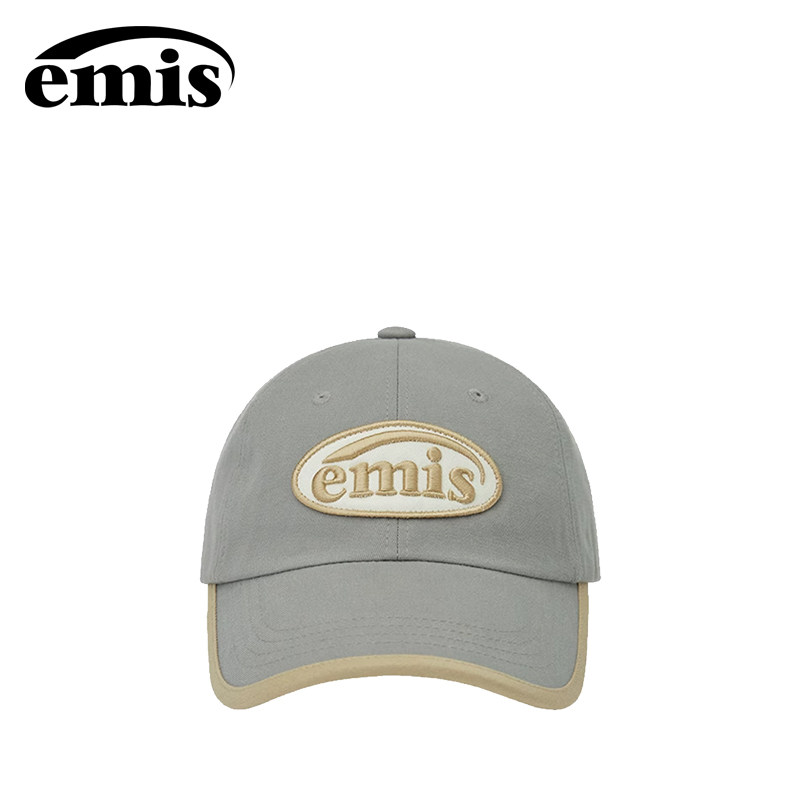 韩国emis帽子女韩胜宇同款2024新款鸭舌帽防晒金边徽章棒球帽灰色
