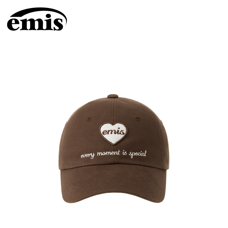 韩国emis心形标志棒球帽棕色休闲百搭大头围男女同款