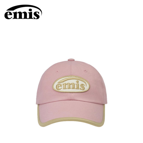 韩国emis帽子男款秋季防晒大头围鸭舌帽男金边徽章棒球帽粉色