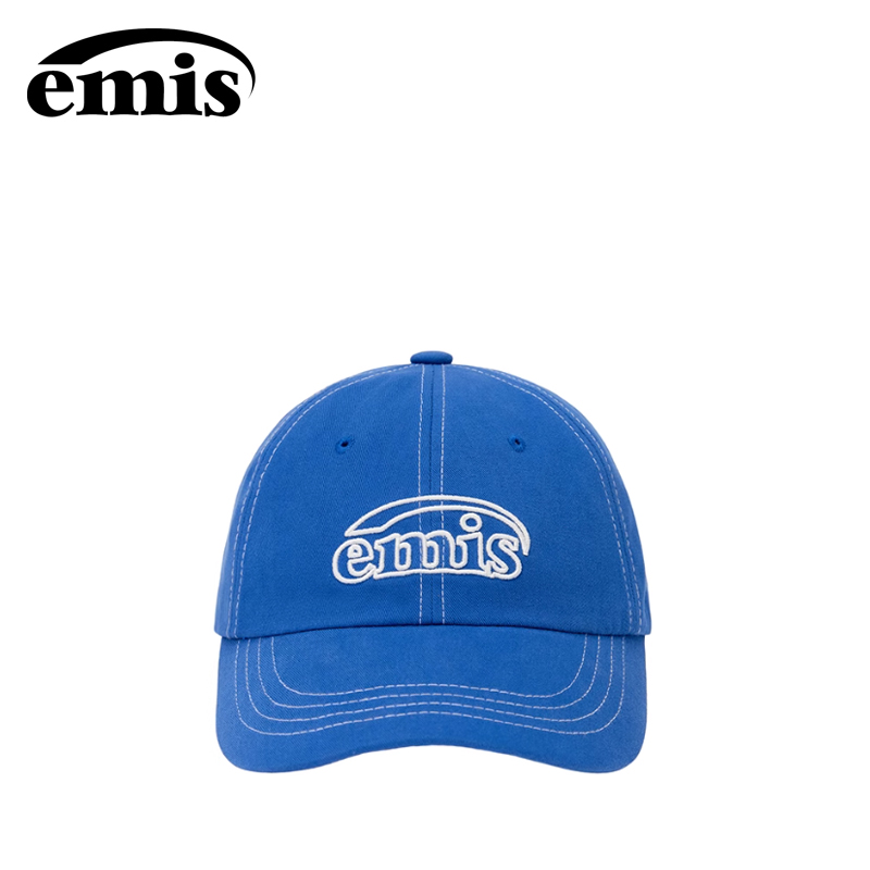 韩国emis帽子女鸭舌帽镂空标棒球帽男大头围秋冬2024新款帽子蓝色