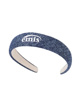 韩国emis发箍女刺绣字母牛仔布艺蓝色头箍气质简约百搭宽边发饰