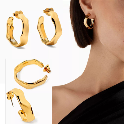 ks  Molten Huggie Earrings不规则金属耳环 高级感哑光金色耳圈