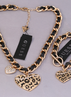 欧美中古饰品孤品G家豹纹爱心项链手链套装5月新货
