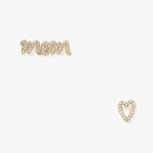 ks Love You, Mom Pavé Asymmetrical Studs不对称字母耳钉