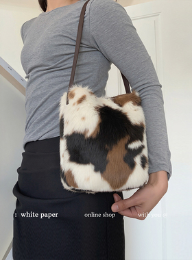 原创·ONER DAY 雪径足迹 冬手工扎染毛毛包女2026新款单肩托特包