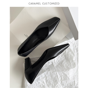 焦糖CARAMEL-韩系不累脚高跟鞋新时尚方头女生真皮鞋单鞋粗跟-cm