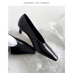 焦糖CARAMEL-夏季真皮鞋女生高跟鞋单鞋商务风舒服显瘦百搭女-4cm