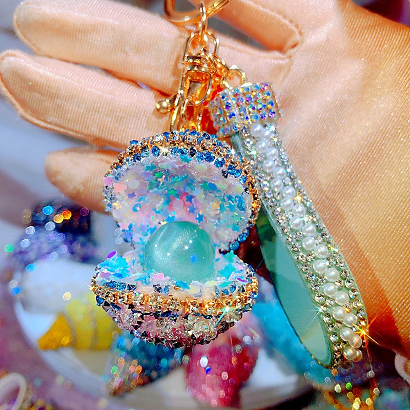 贝壳汽车钥匙扣镶钻海洋可爱挂饰