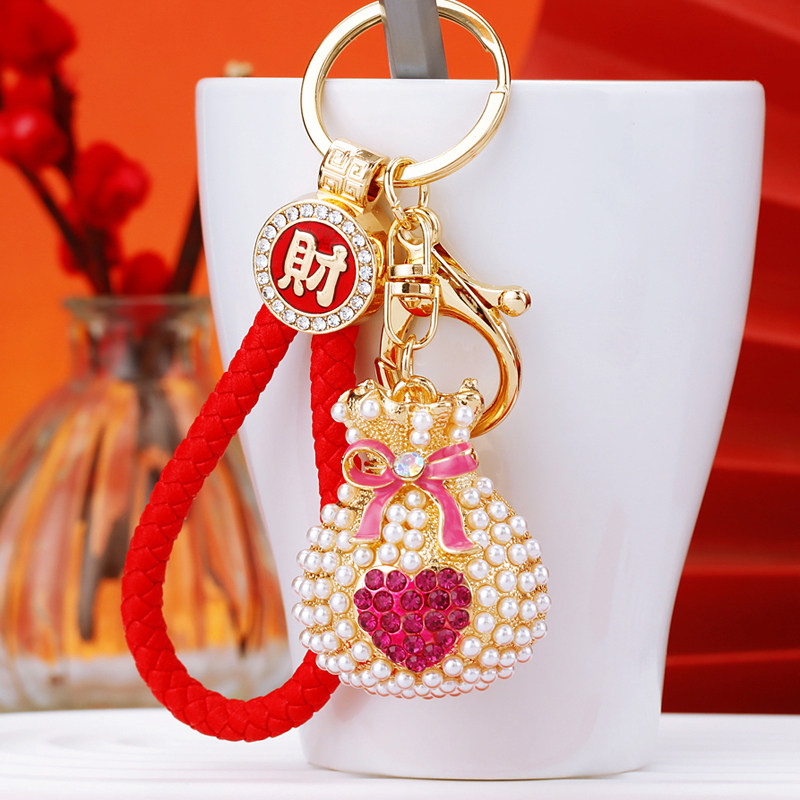 珍珠爱心招财福袋汽车钥匙扣女ins 可爱创意包包挂件钥匙链圈礼品,节庆用品/礼品,钥匙扣,淘宝优惠券,粉丝福利购,淘宝优惠卷