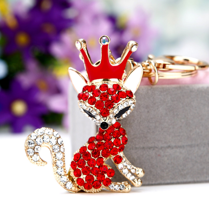 精致高档创意水钻小狐狸汽车钥匙扣女韩国可爱包挂件钥匙链圈礼品