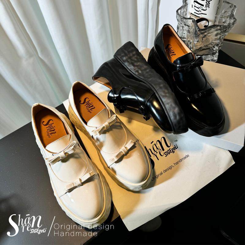 【ShānRen】真皮法式漆皮厚底乐福鞋女蝴蝶结增高单鞋英伦小皮鞋,女鞋,深口单鞋,淘宝优惠券,粉丝福利购,淘宝优惠卷