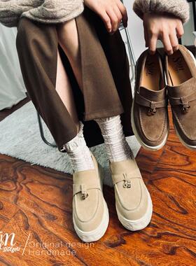 ShānRen巨显高 真皮一脚蹬休闲鞋厚底内增高懒人鞋乐福鞋单鞋女