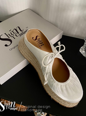 ShānRen 法式内增高褶皱包头半拖鞋女夏外 穿新款小个子芭蕾舞鞋