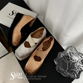 ShānRen 女 方头猪鼻子绑带浅口单鞋 水洗系列 做旧马皮芭蕾舞鞋