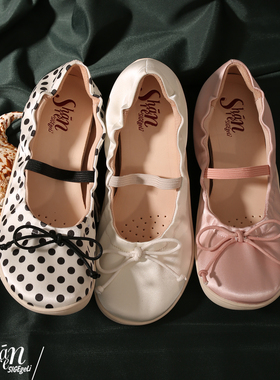 ShānRen 法式复古蝴蝶结内增高玛丽珍鞋女波点浅口单鞋芭蕾舞鞋