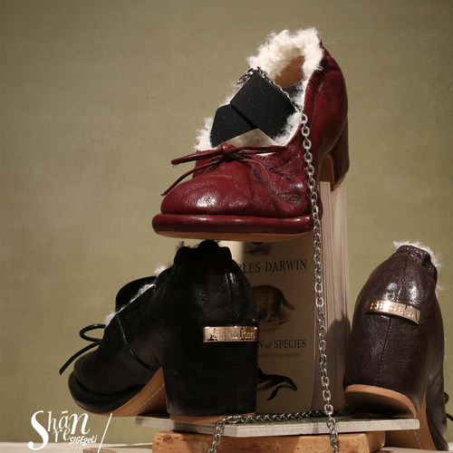 巨洋气羊羔毛芭蕾舞鞋粗高跟