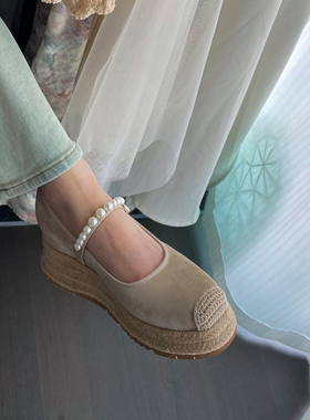 ShānRen 内增高珍珠玛丽珍女鞋法式复古小香风松糕厚底单鞋浅口