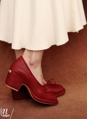 ShānRen复古玛丽珍鞋女粗跟蝴蝶结法式百搭浅口单鞋新款芭蕾舞鞋